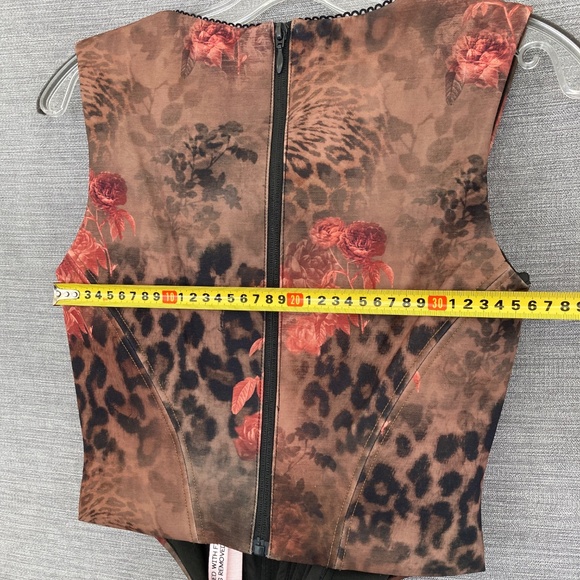 House of CB Kalina Floral Printed Corset Women’s S Leopard Rose Mesh Top - Picture 4 of 7